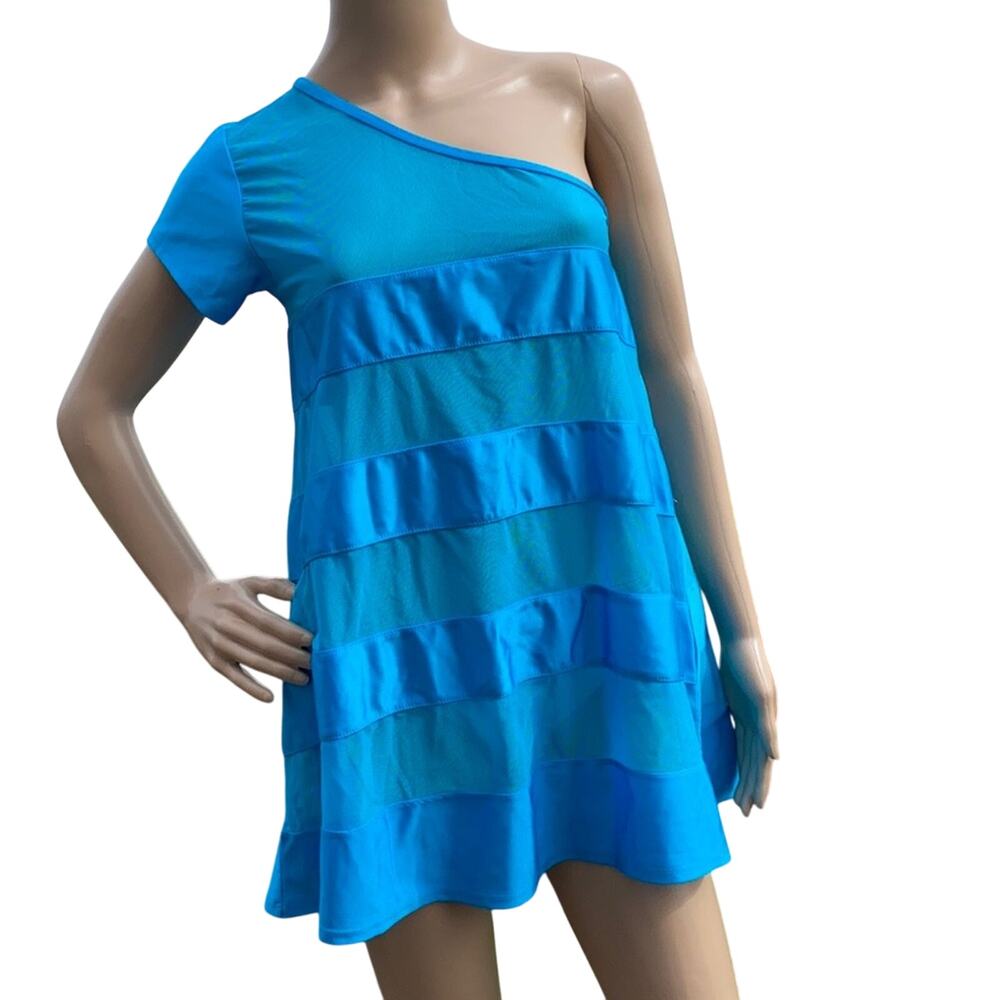 New Tavik Women Blue One Shoulder Mesh Mini Dress Swimwear Cover Up S